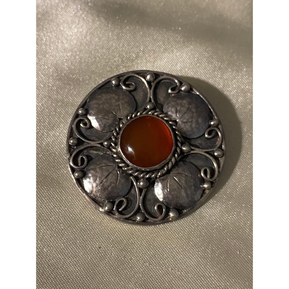 1910 Arts & Crafts Era Sterling Silver and Carnelian Pin